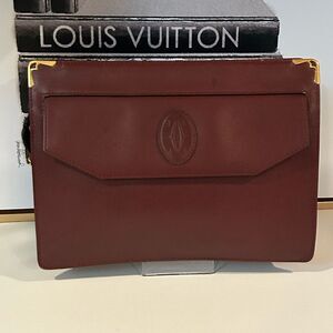 Authentic Cartier clutch bag mast line Bordeaux leather Leather